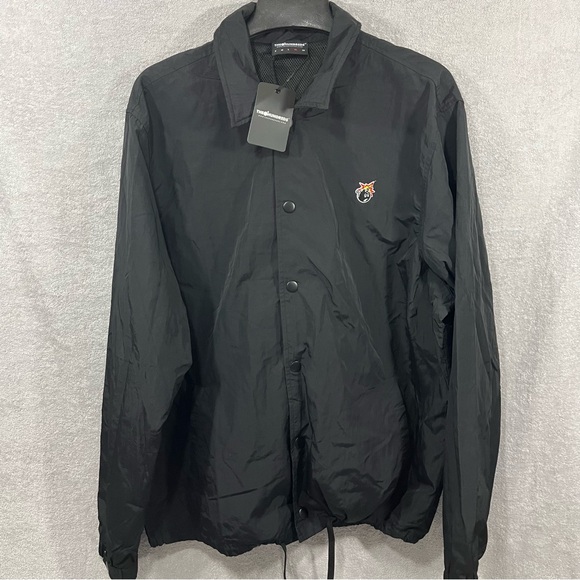 The Hundreds Crinkled Nylon Coaches Jacket Black Size XL Bomb Logo NWT - Picture 1 of 6